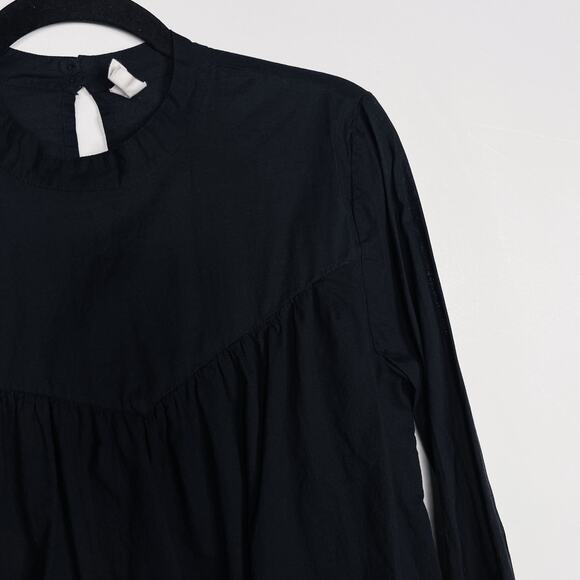 Melrose and Market Medium M Black Peasant Long Sleeve Blouse Top Cinch Sleeve - Picture 3 of 8